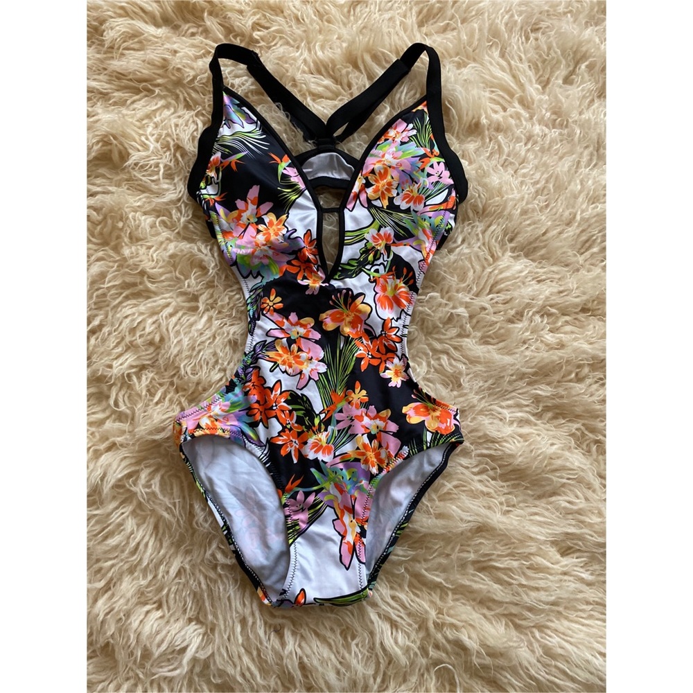 Floral one piece bathing suit